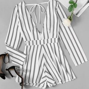 Black and white striped backless romper